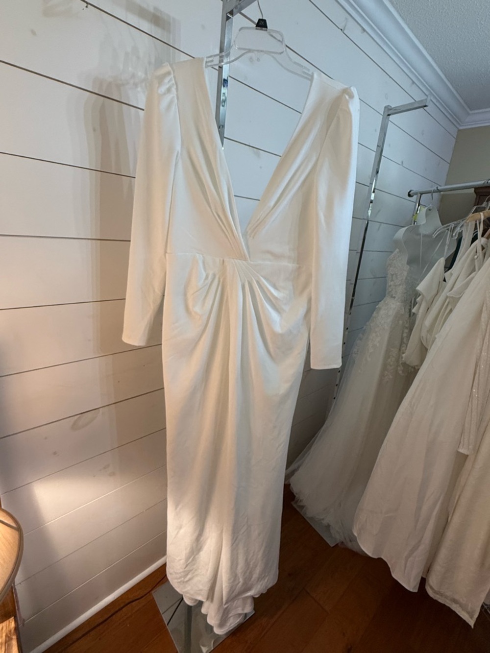 Lulu's Ivory Deep V Long Sleeve Bridal Gown